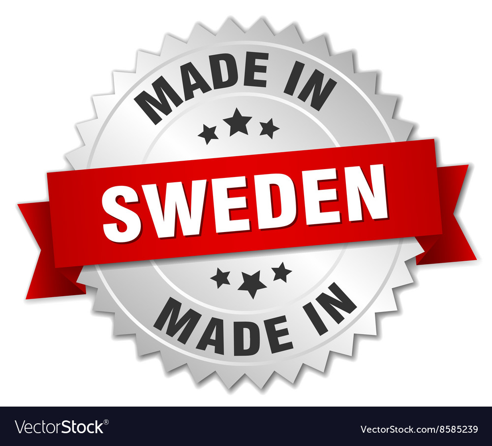 Made in sweden silver badge with red ribbon