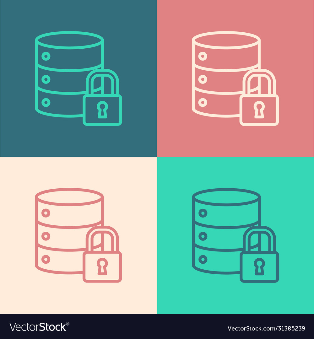 Pop art line server security with closed padlock vector image Pop art line server security with closed padlock