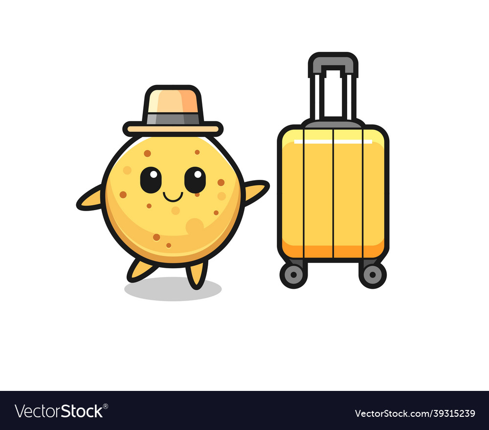 Potato chip cartoon with luggage on vacation