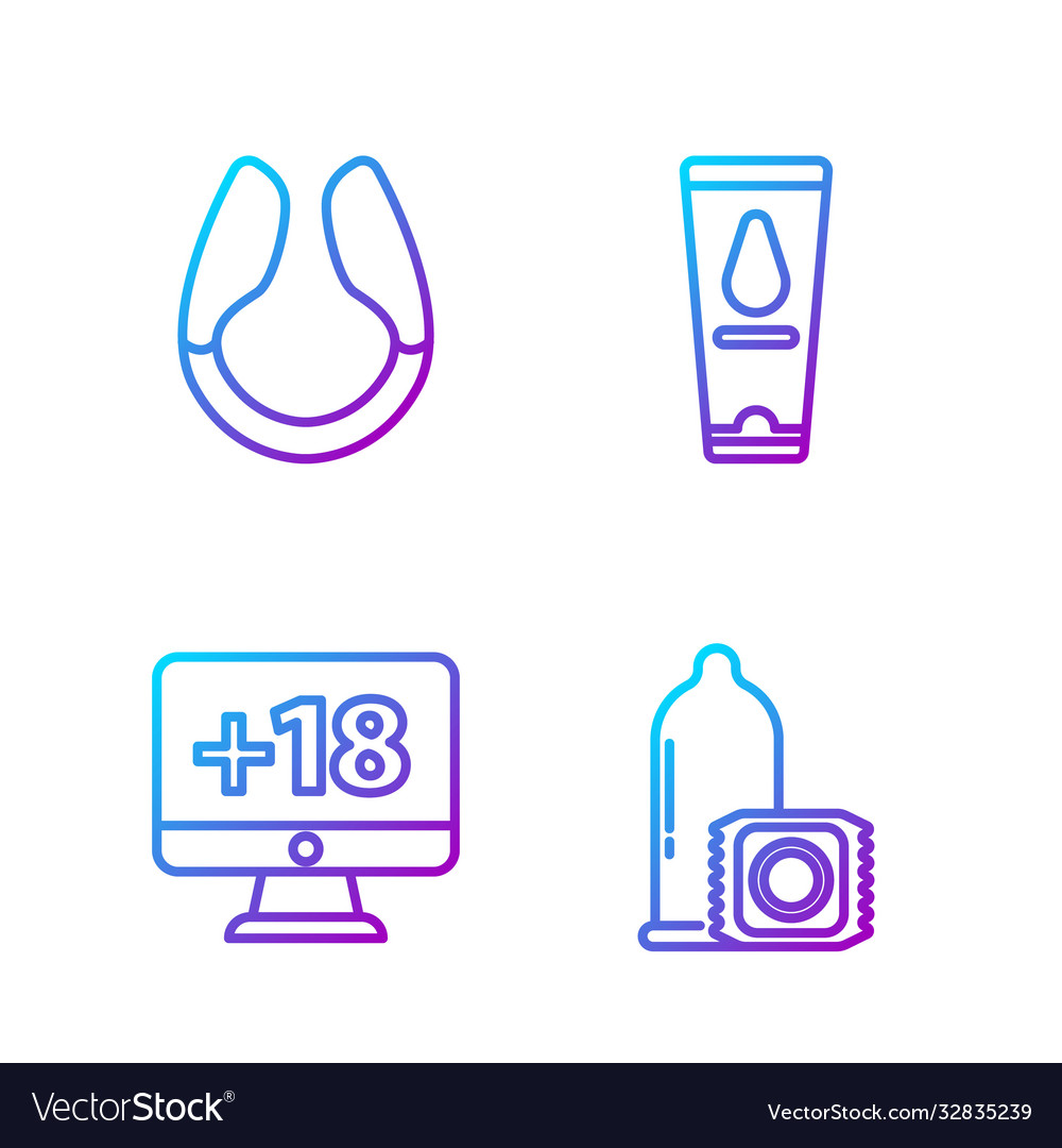 Set line condom monitor with 18 plus content vector image Set line condom monitor with 18 plus content