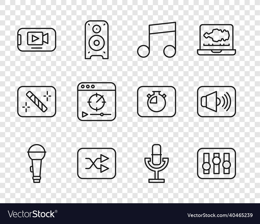 Set line microphone sound mixer controller music vector image Set line microphone sound mixer controller music