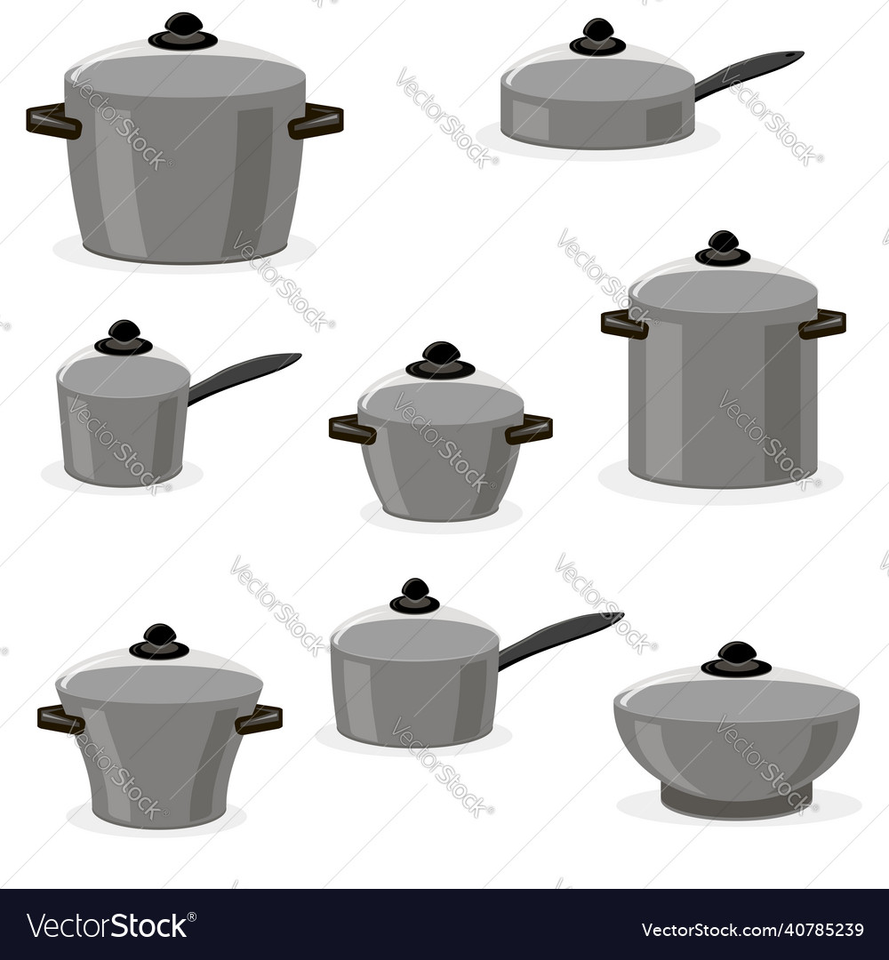 Set of kitchen utensils cooking pan frying