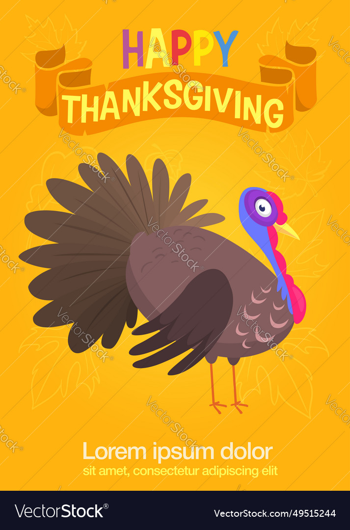 Cartoon Happy Cute Thanksgiving Turkey Bird Vector Image