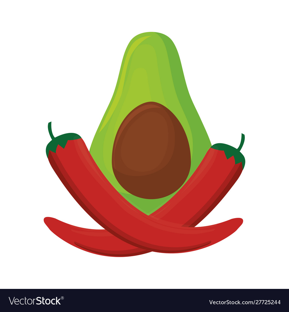 Chili peppers mexican with avocado isolated icon