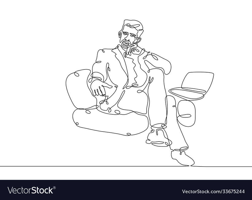 Continuous line drawing businessman computer vector image Continuous line drawing businessman computer