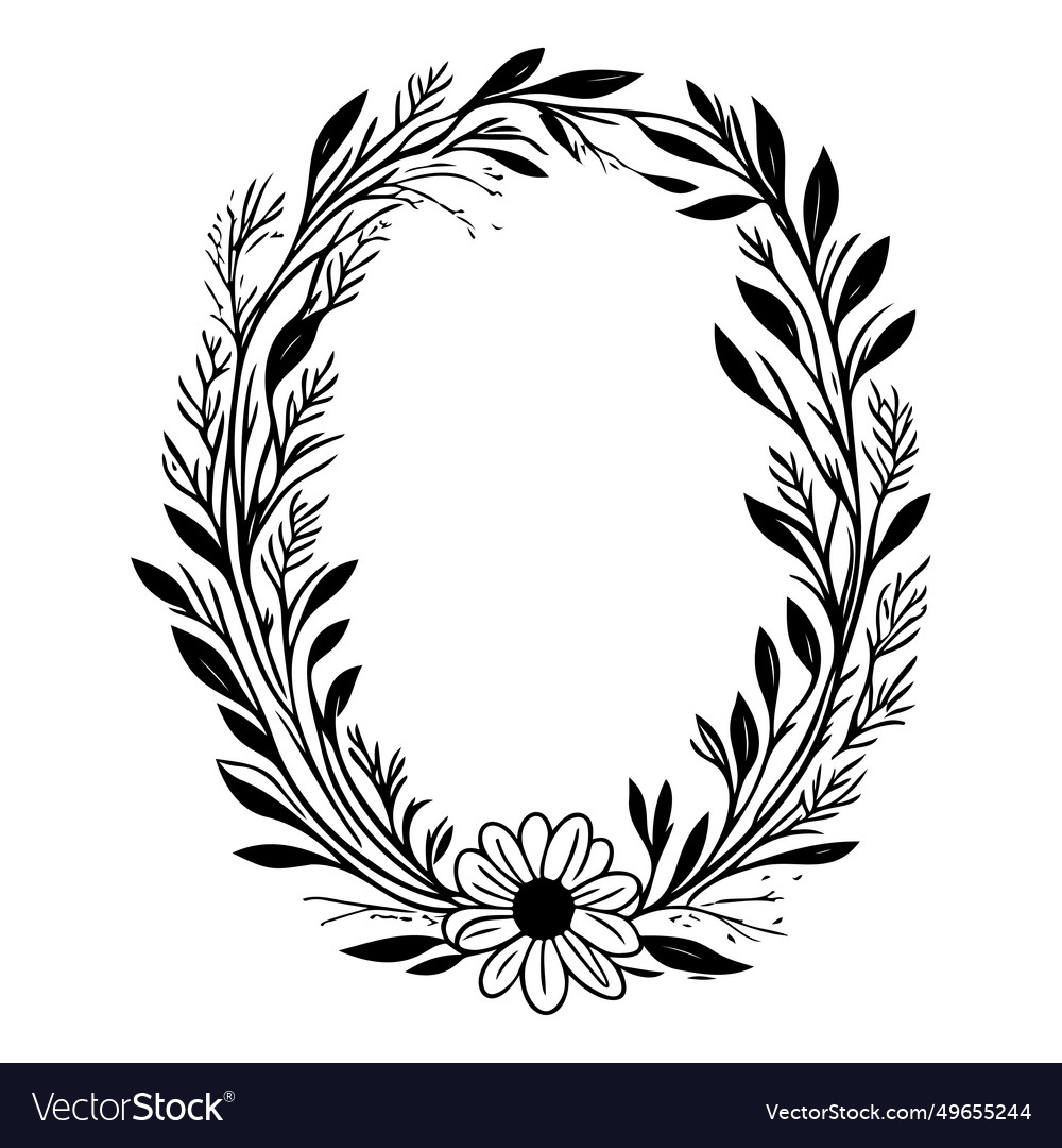 Oval frame flower icon hand draw black colour Vector Image