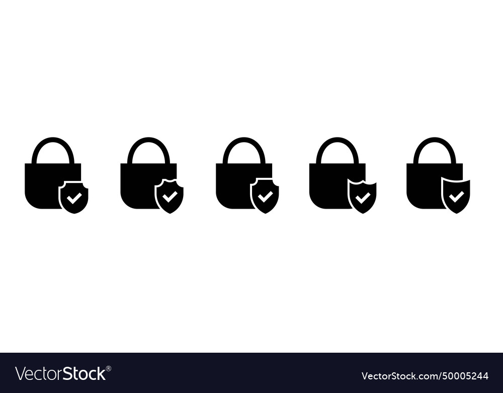 Padlock check mark and shield icon solid