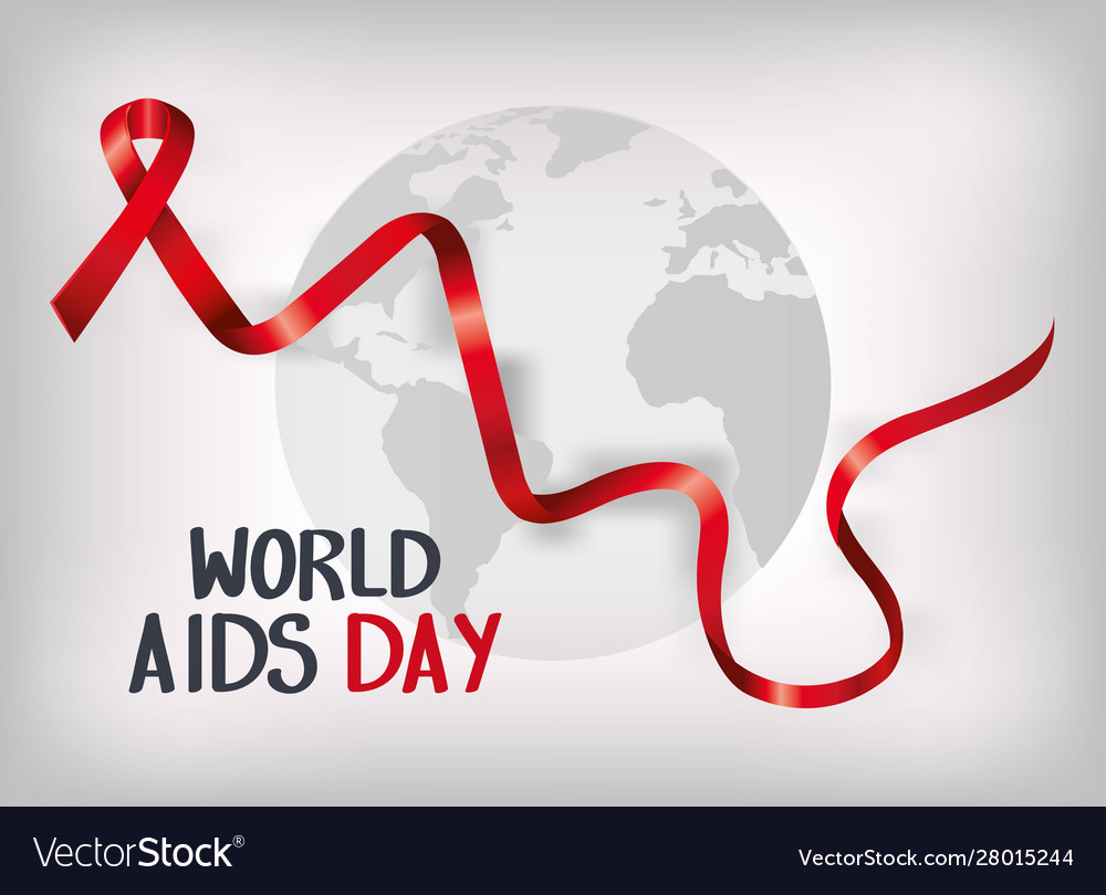 Poster world aids day with ribbon and map