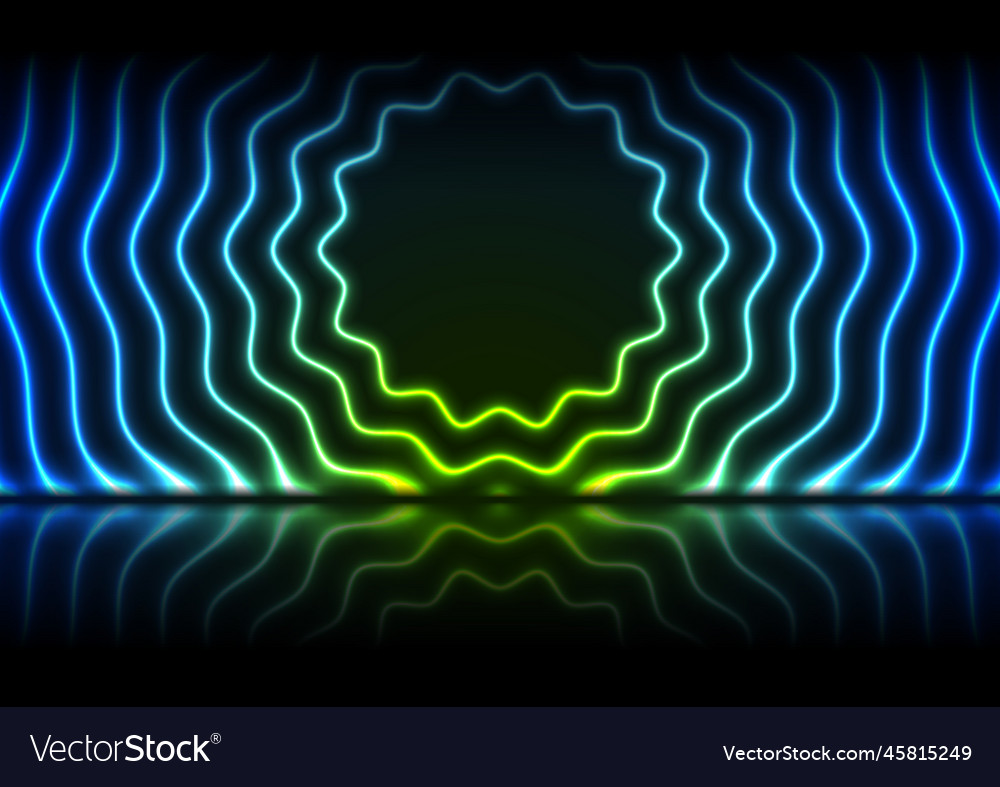 Blue green neon wavy kreise technologie hintergrund