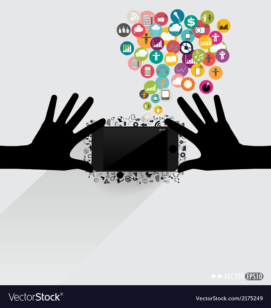 Hands holding touchscreen device with cloud