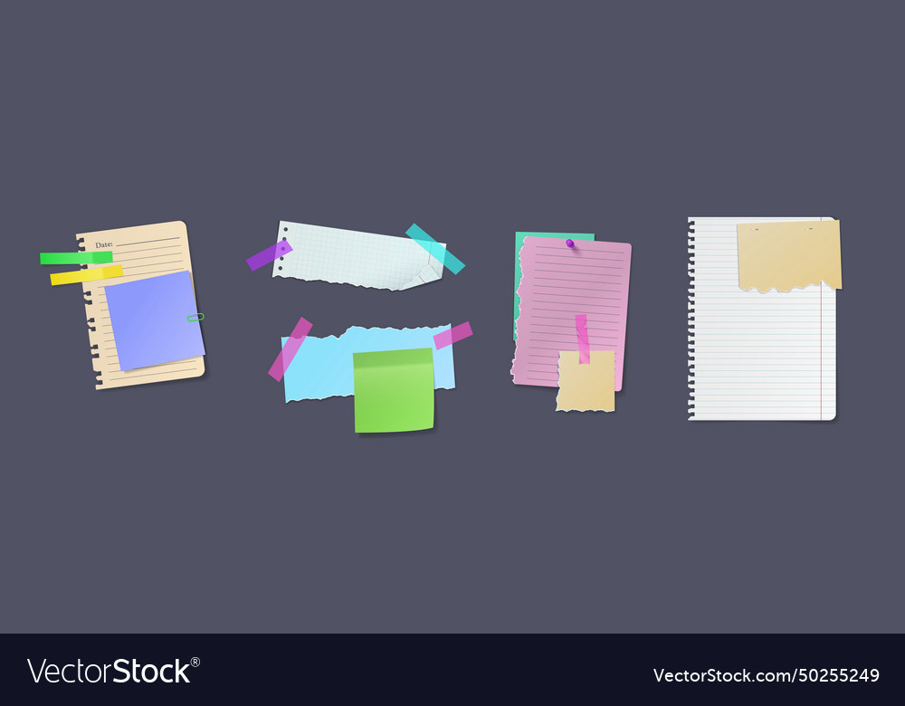 Pages and memo pads realistic set vector image Pages and memo pads realistic set