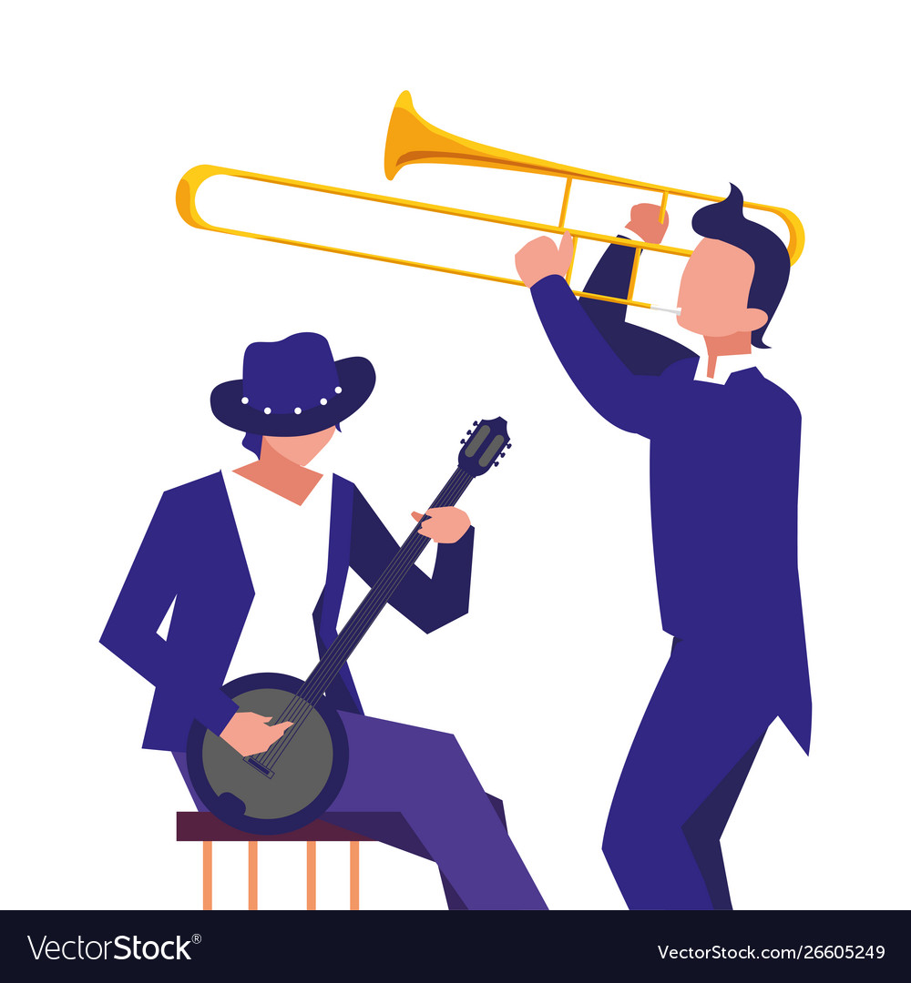 Two male musicians musical instruments Royalty Free Vector