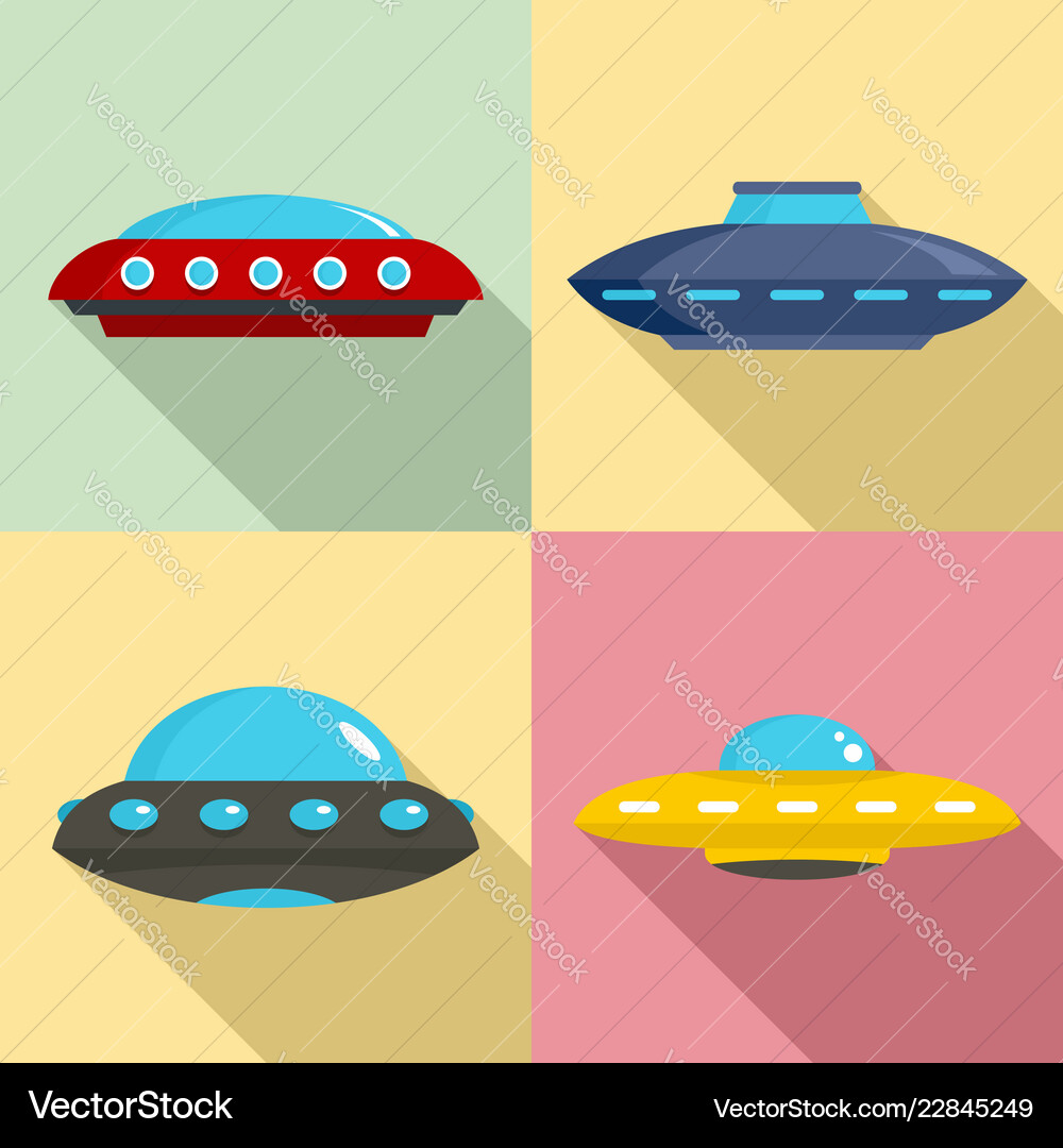 Ufo icon set flat style Royalty Free Vector Image