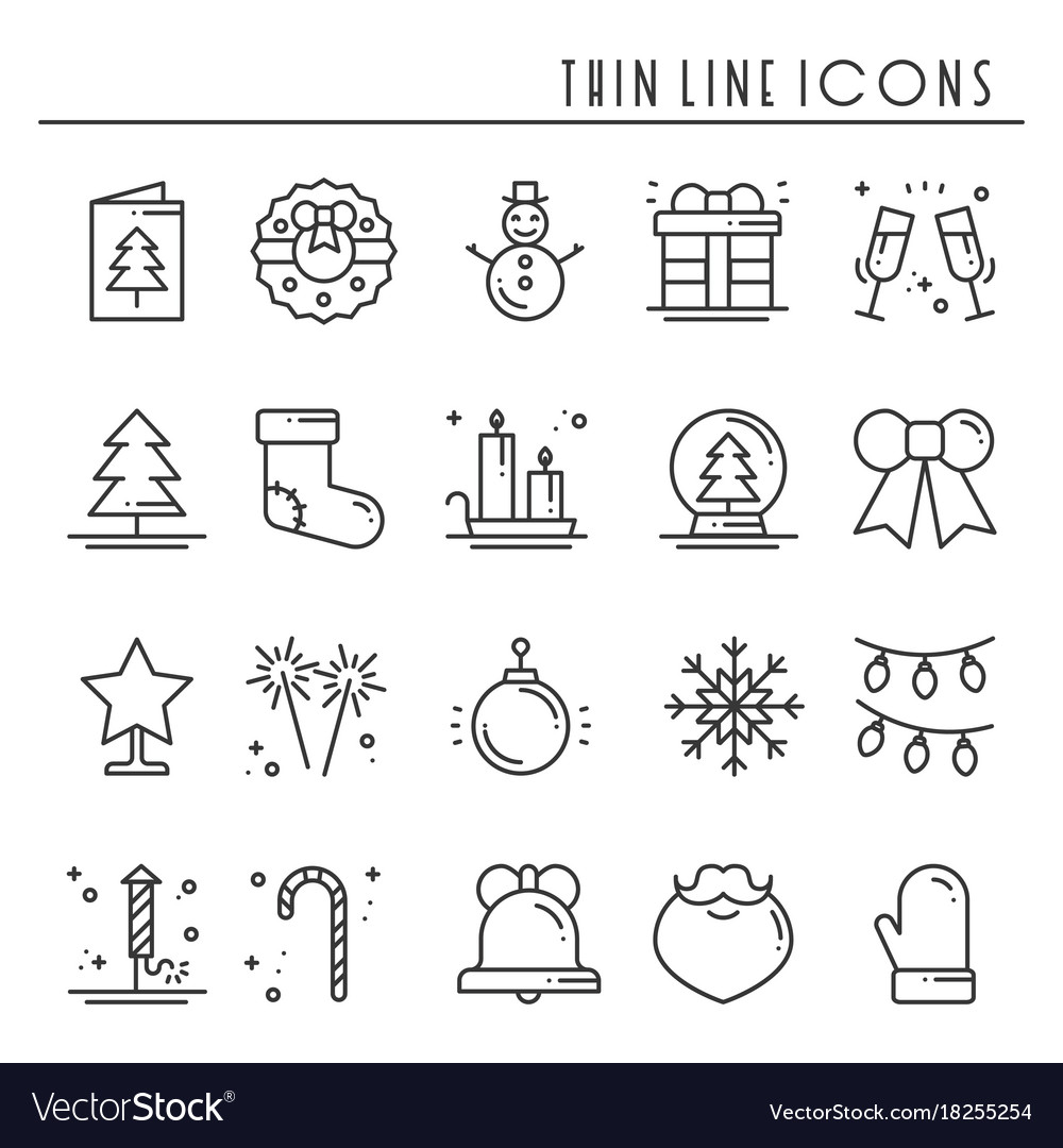 Christmas holiday thin line icons set new year