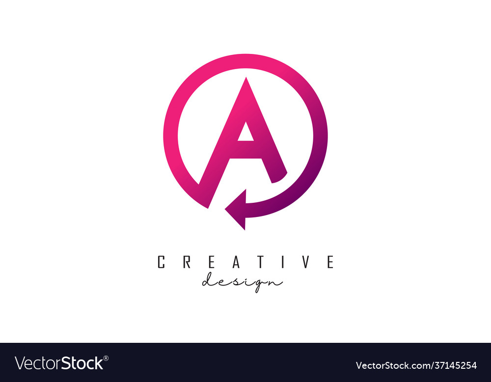 Pink a letter logo design with circle frame Vector Image