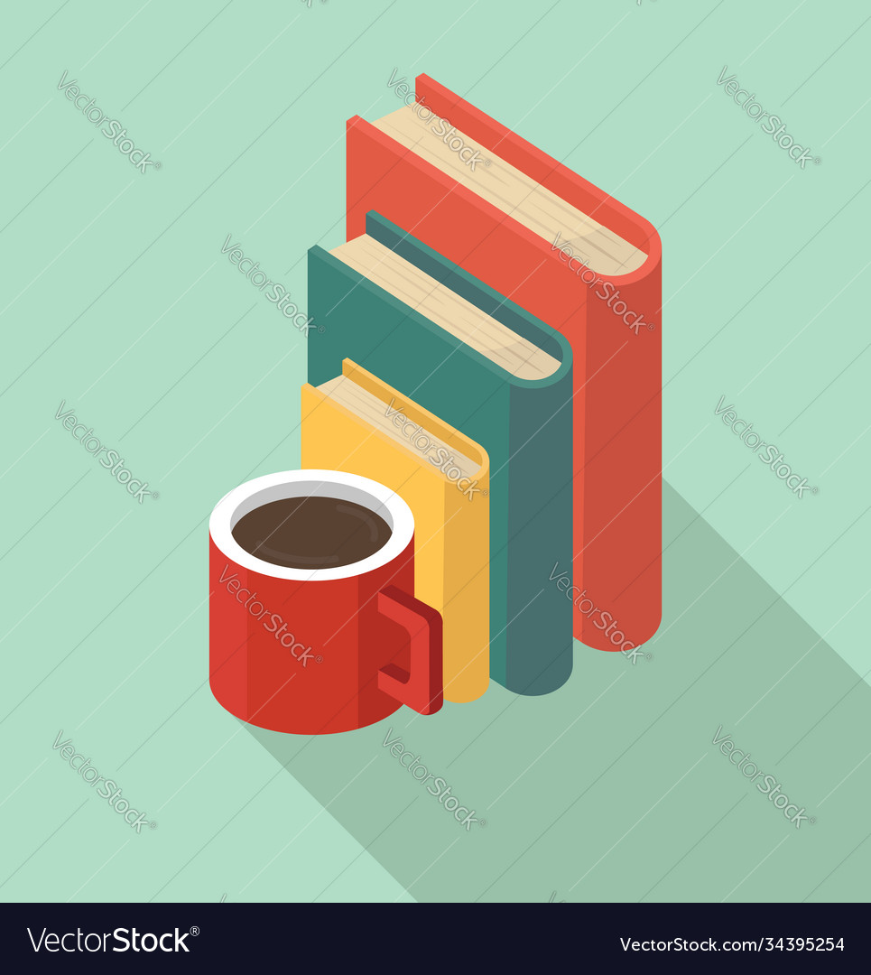 Red coffee mug with book stacks