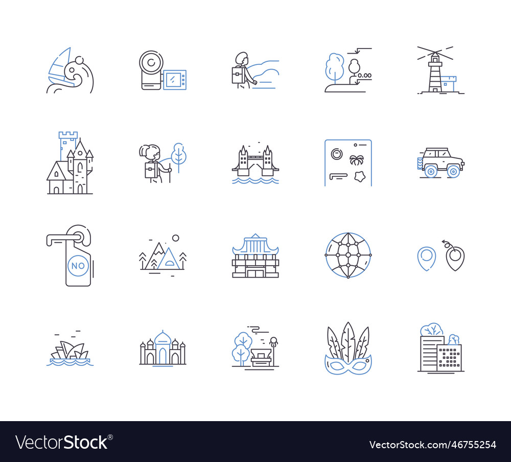 World tour outline icons collection travel globe Vector Image