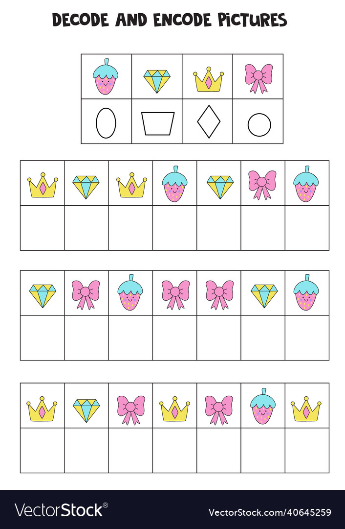 Decode and encode pictures write the symbols Vector Image