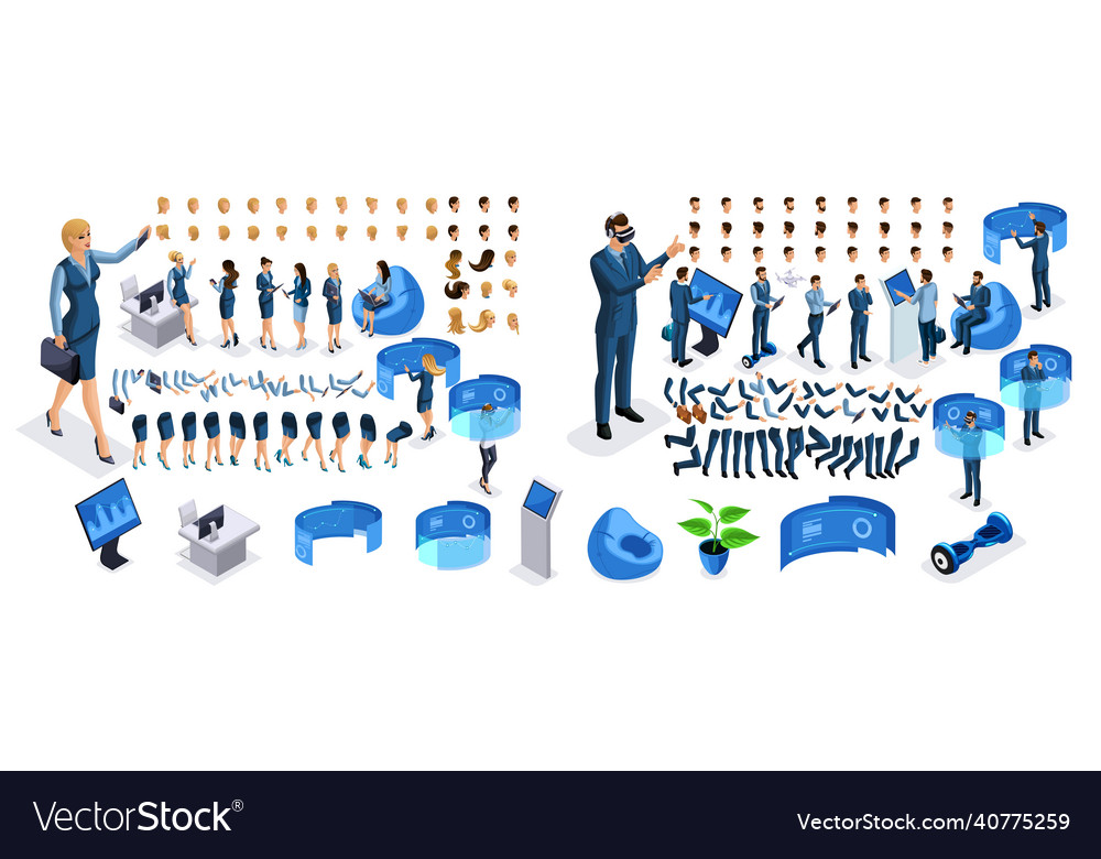 Isometric business lady and businessman