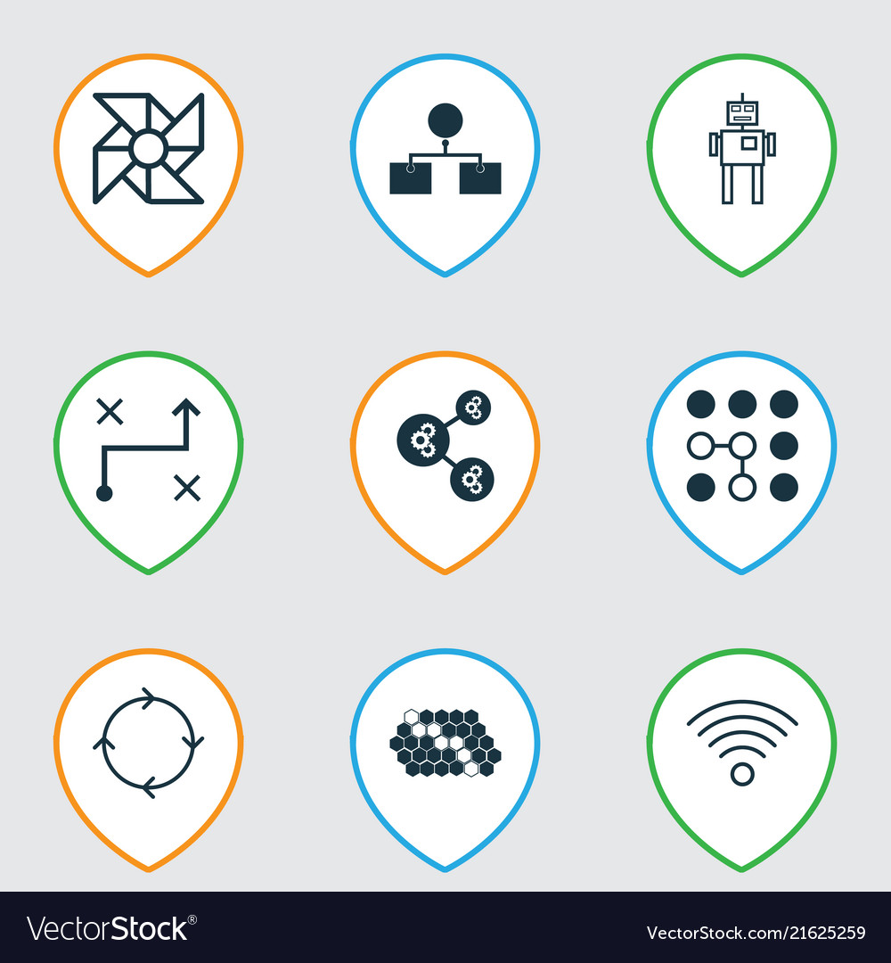 Learning icons set with wi-fi algorithm loop vector image Learning icons set with wi-fi algorithm loop