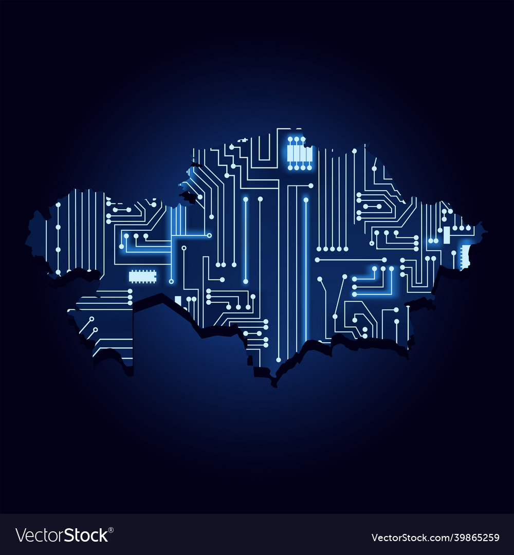 Map of kazakhstan with electronic circuit