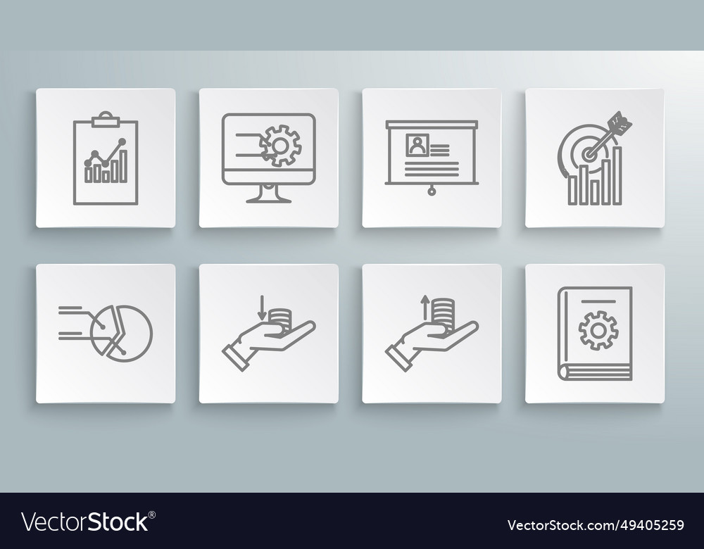 Set line pie chart infographic computer monitor vector image Set line pie chart infographic computer monitor
