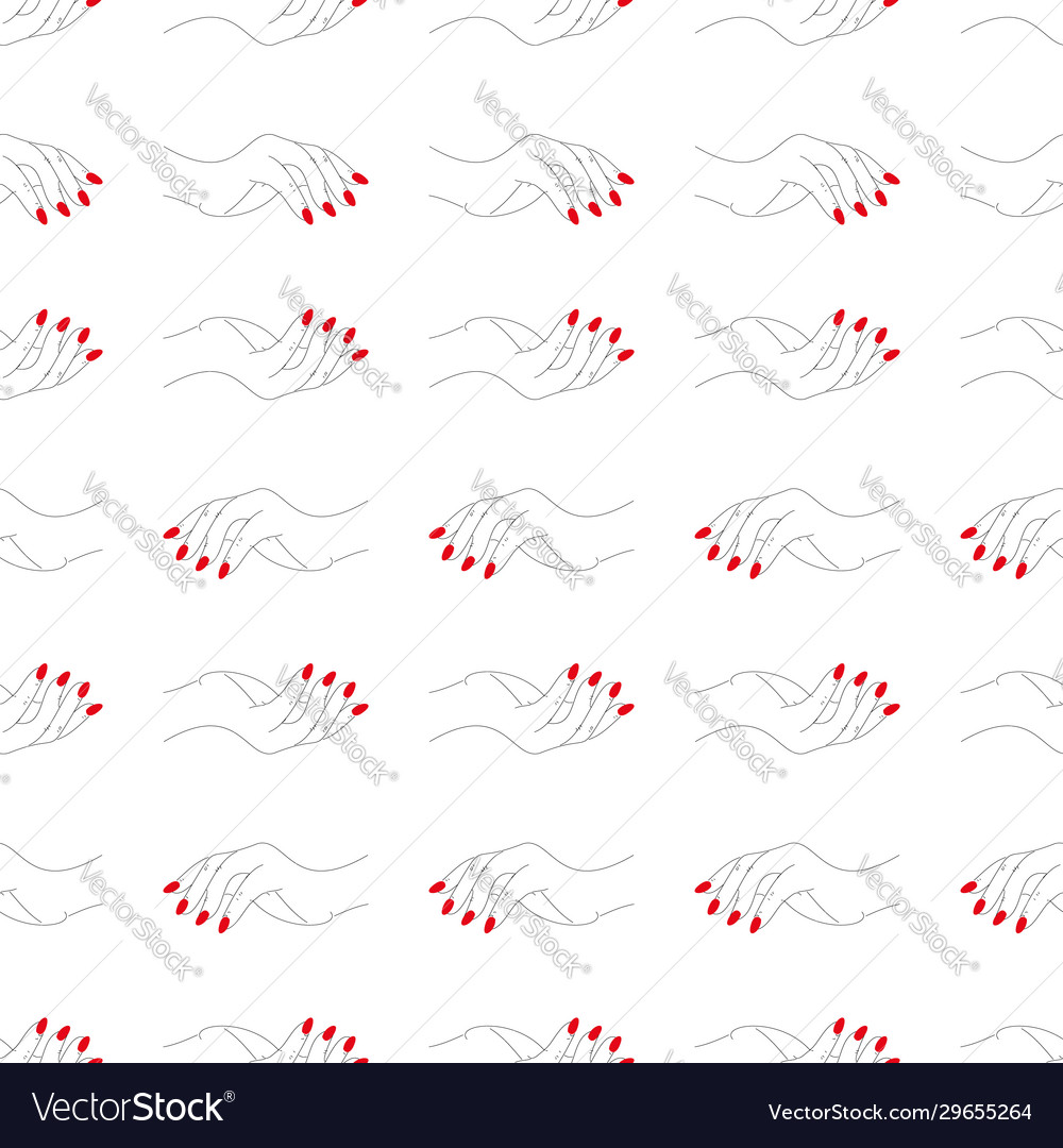 Hands with red nails seamless pattern print vector image Hands with red nails seamless pattern print