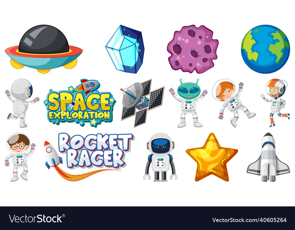 Isolated fantasy space game objects and elements vector image Isolated fantasy space game objects and elements