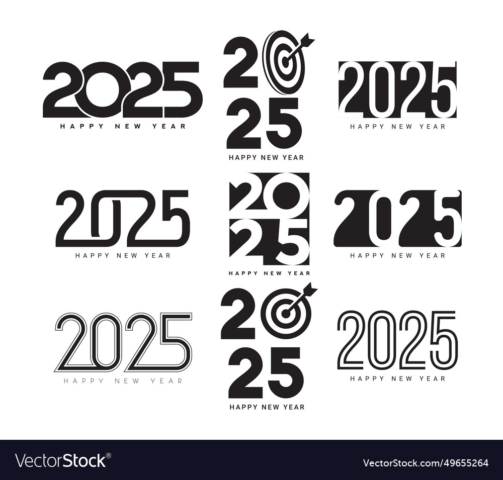 Set of happy new year 2025 symbols Royalty Free Vector Image