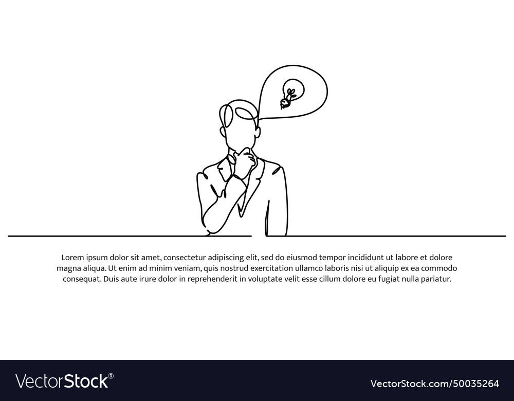 Simple continuous line design of a man thinking vector image Simple continuous line design of a man thinking
