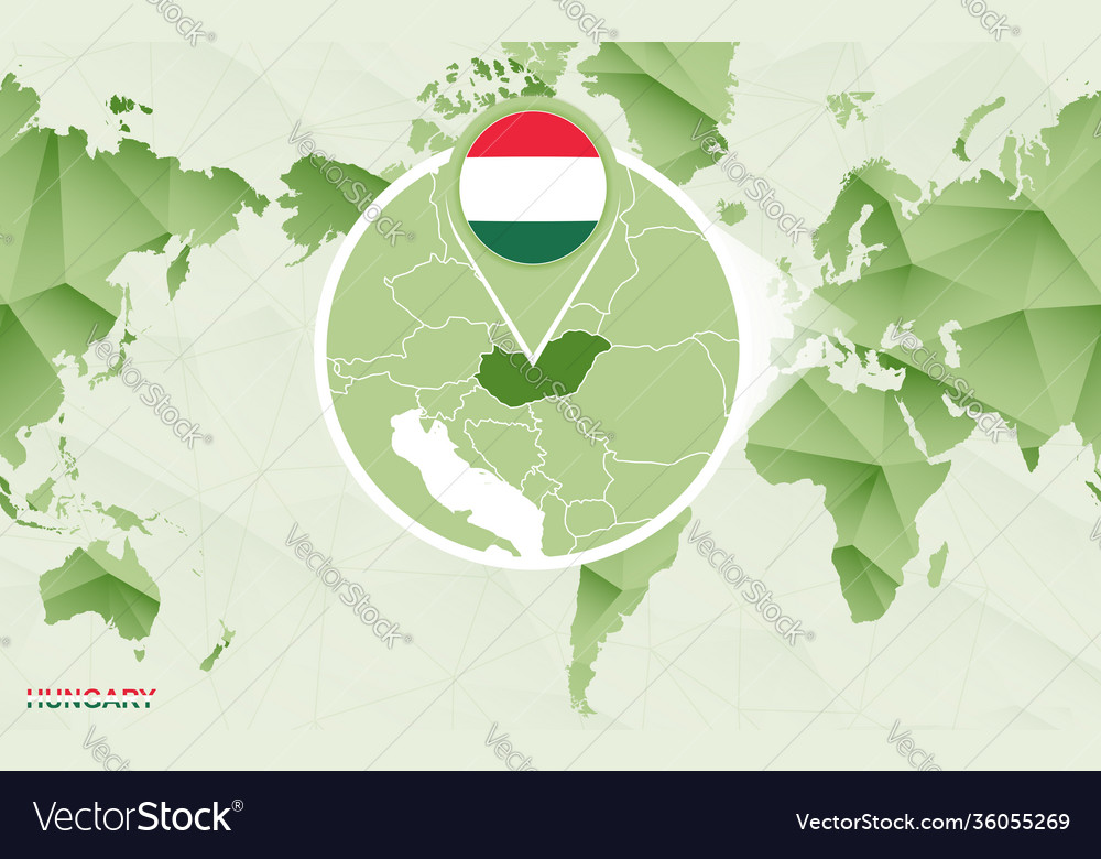 America Centric World Map With Magnified Hungary Vector Image