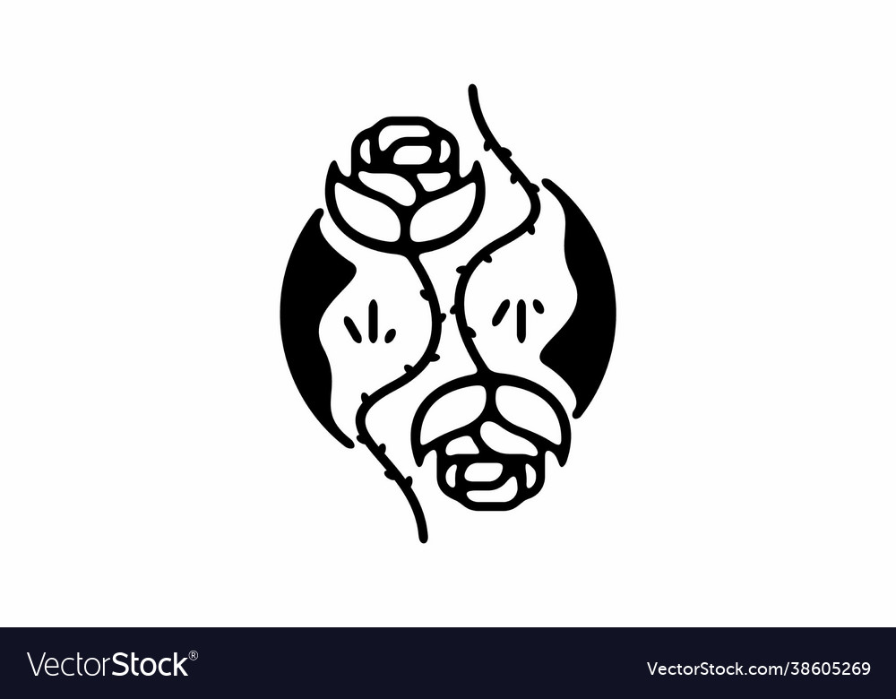 Black line art rose in circle