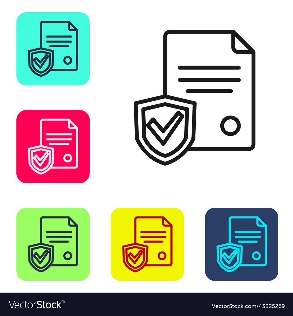 Black line contract with shield icon isolated