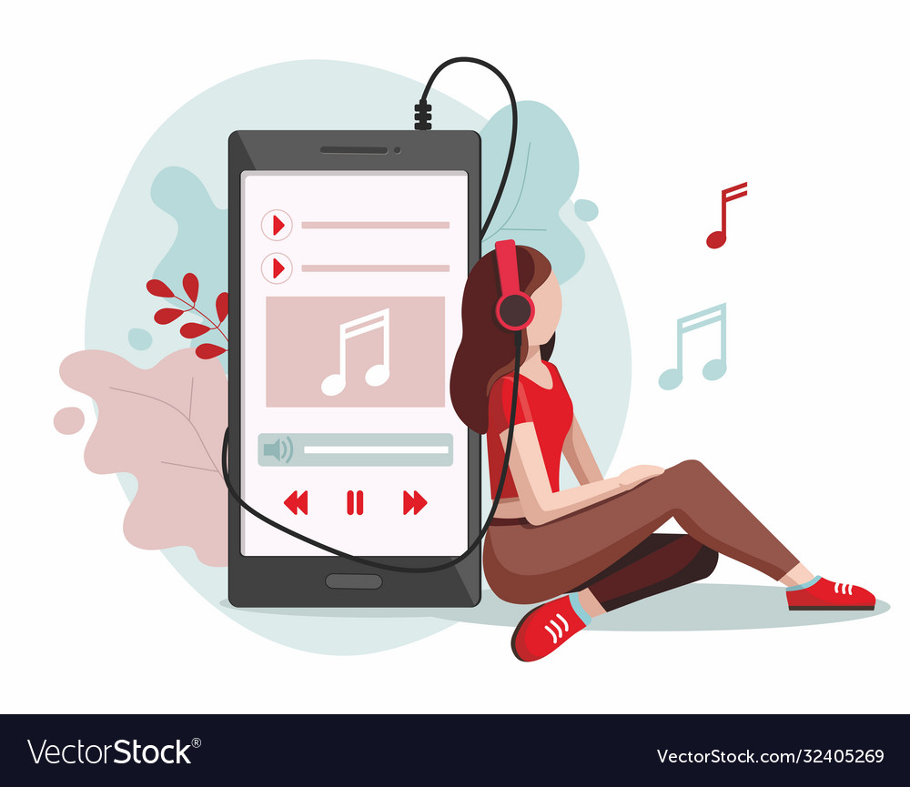 Girl wearing headphones and listening music