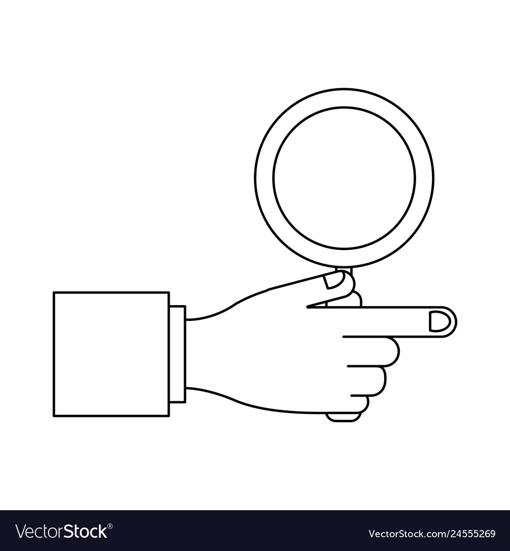 Hand holding magnifying glass in black and white