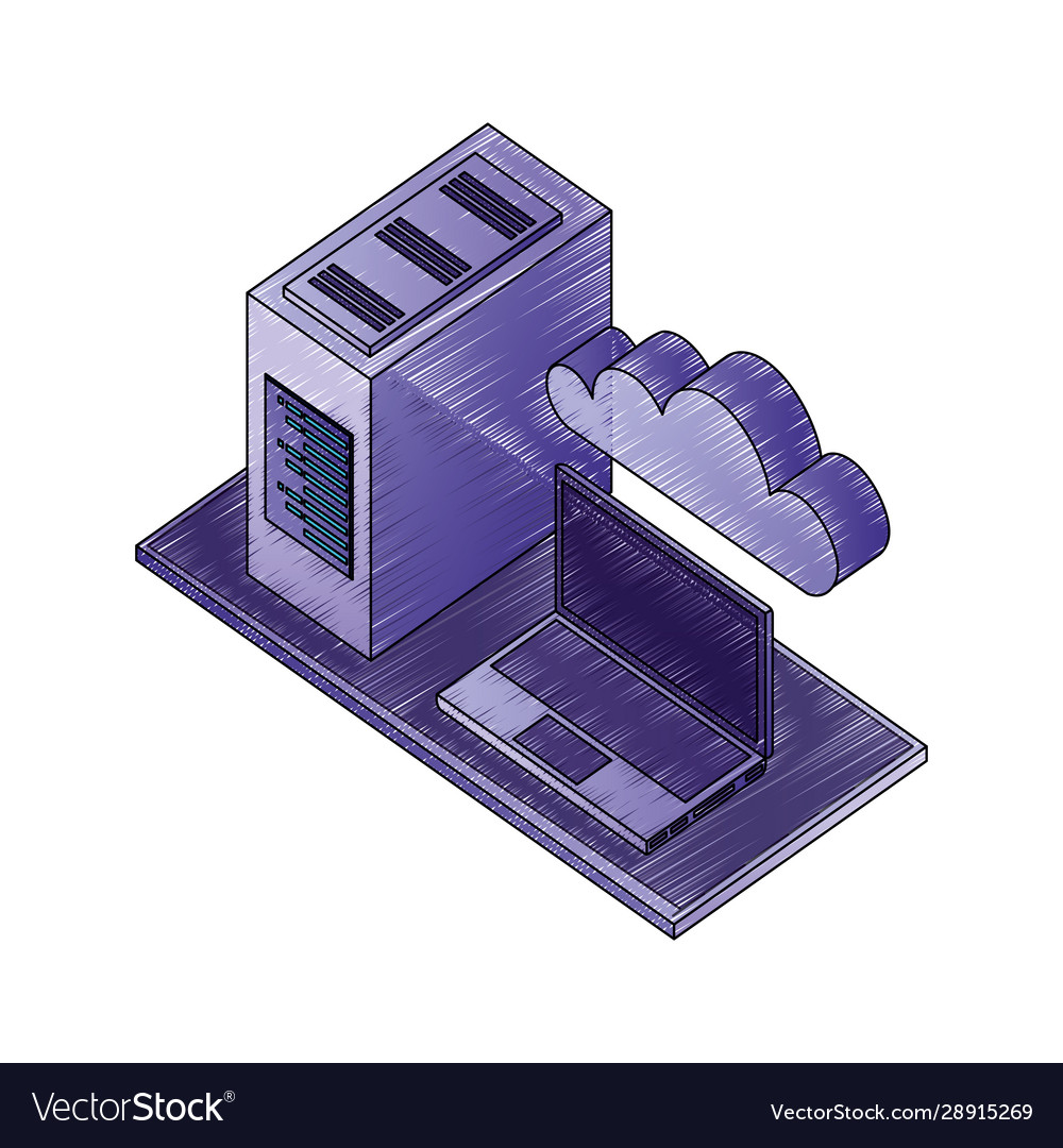 Laptop computer with server data and cloud vector image Laptop computer with server data and cloud