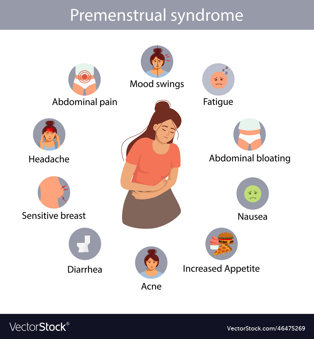 Menstrual pain pms symptoms women abdominal Vector Image