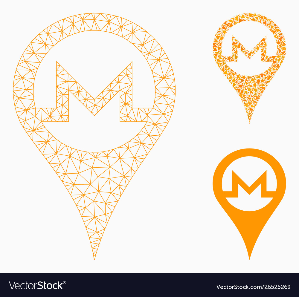 Monero map pointer mesh network model vector image Monero map pointer mesh network model