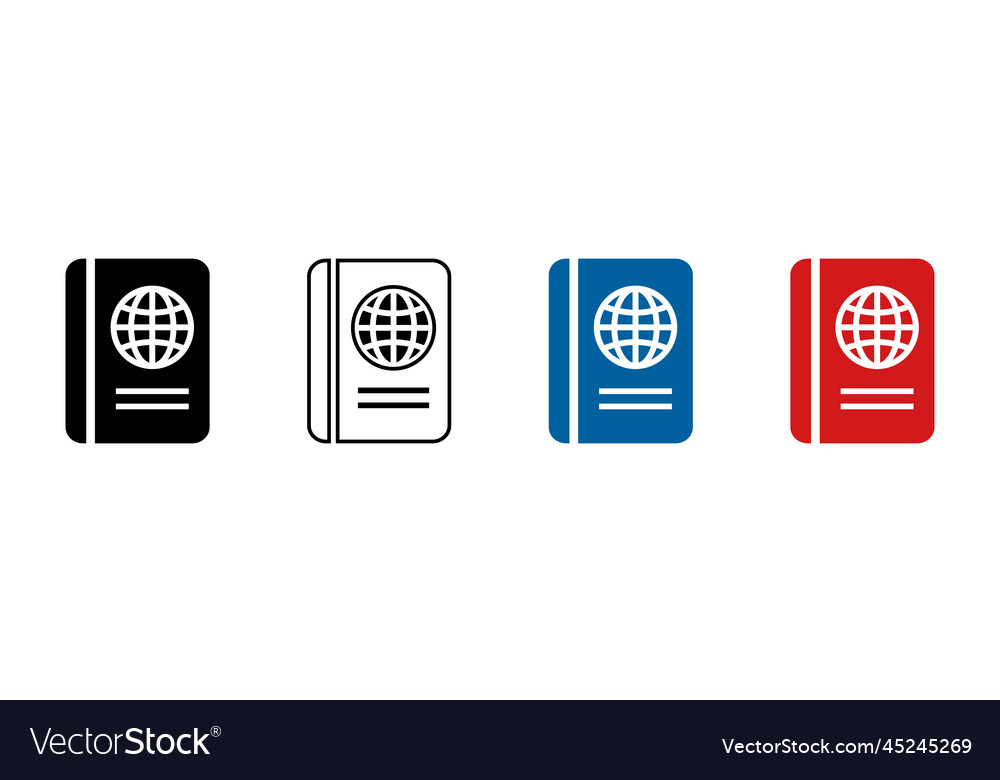 Passport icon set or proof of international travel