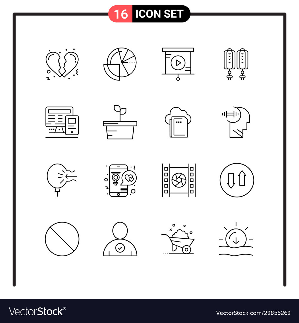 Set 16 line style icons for web and mobile vector image Set 16 line style icons for web and mobile