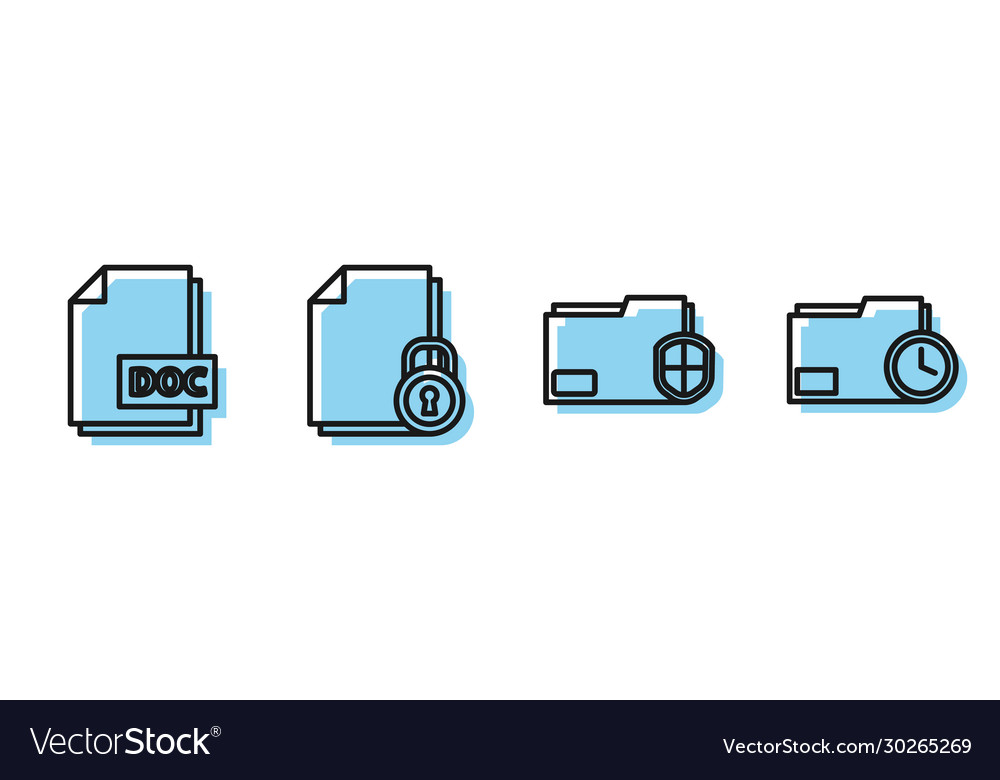 Set line document folder protection doc file vector image Set line document folder protection doc file