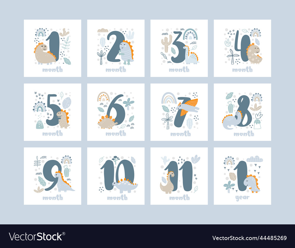 Set Of Baby Milestone Cards For Newborn Boy From Vector Image