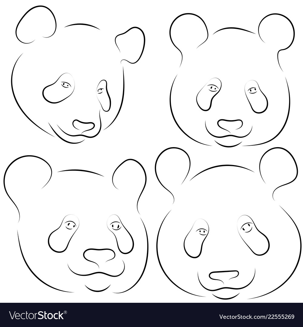 Set of stylized pandas faces hand drawn linear vector image Set of stylized pandas faces hand drawn linear