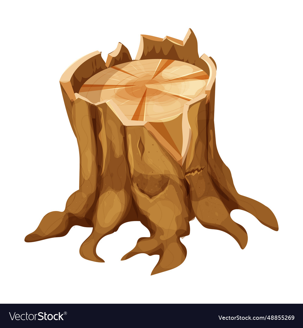 Wooden stump forest tree trunk with roots cut Vector Image