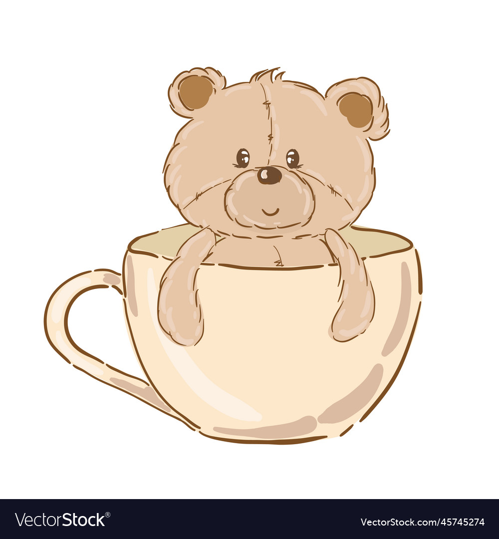 Niedliche Cartoon Teddybärpuppe sitzen in einer Tasse