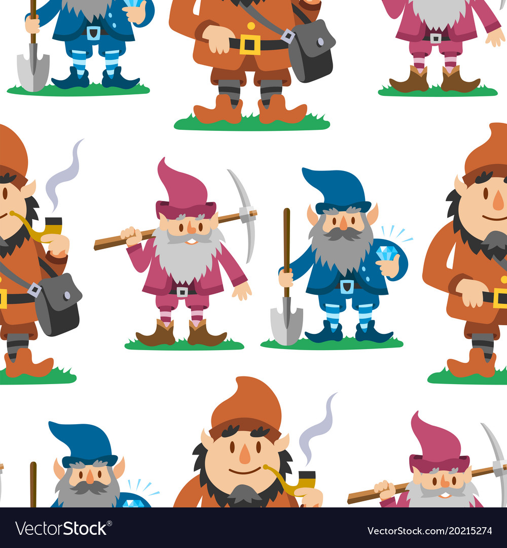 Fairy tale fantastic gnome seamless pattern