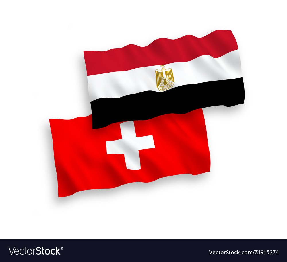 Flags egypt and switzerland on a white