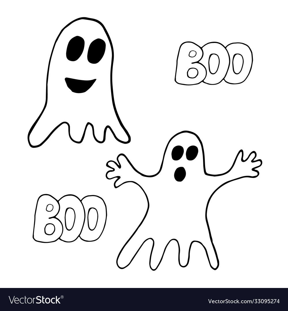 Ghosts and lettering boo hand drawn in doodle Vector Image