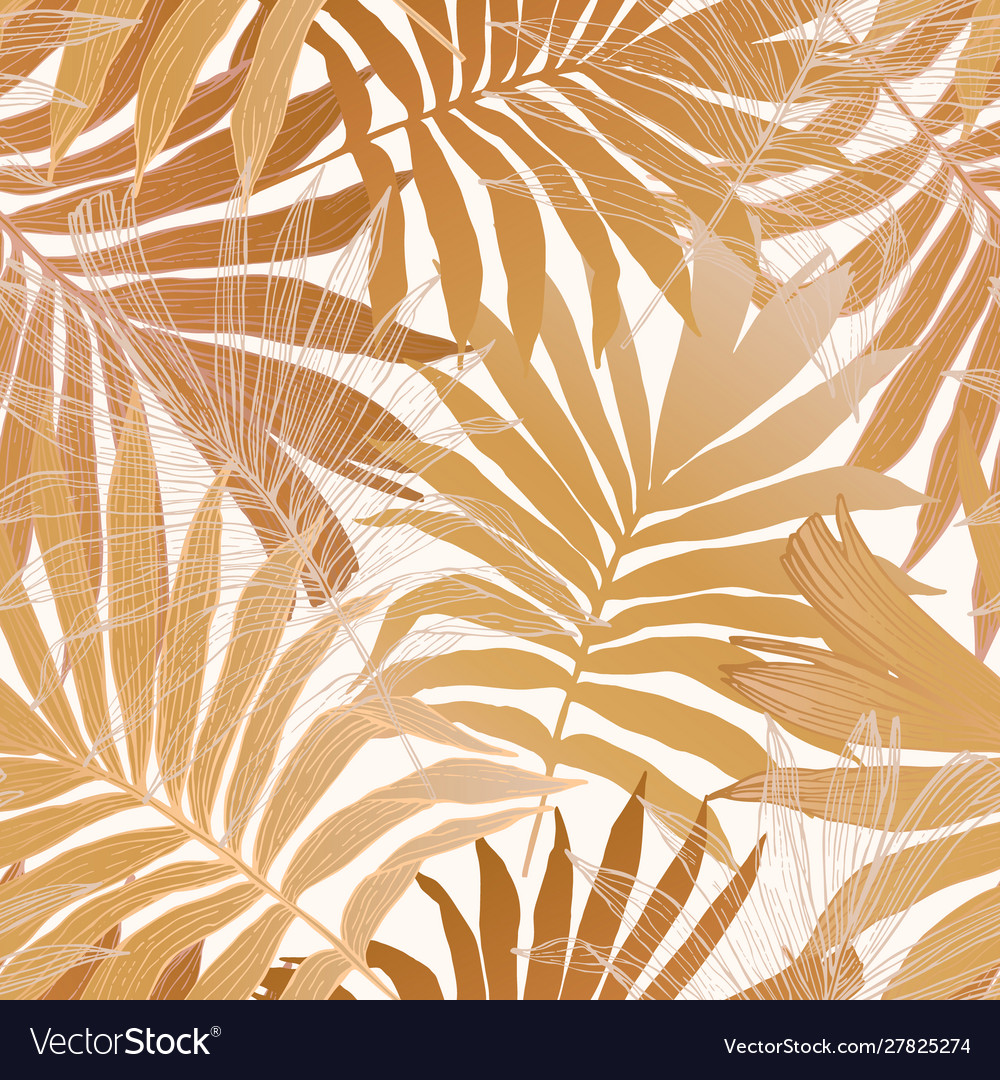 Gold Colored Fan Palm Leaves Seamless Pattern Vector Image