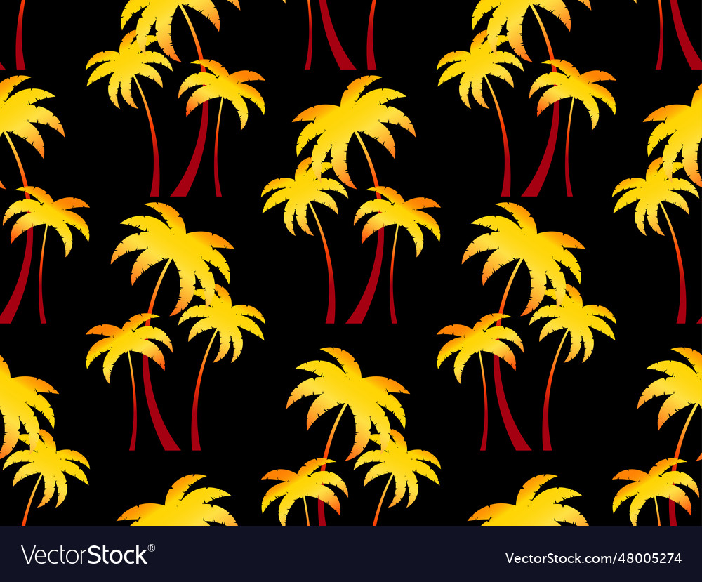 Gradient palm trees seamless pattern yellow-gold vector image Gradient palm trees seamless pattern yellow-gold